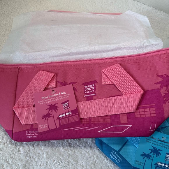 NWT Trader Joe’s Pink and Blue Mini Insulated Tote Bags - Picture 2 of 6